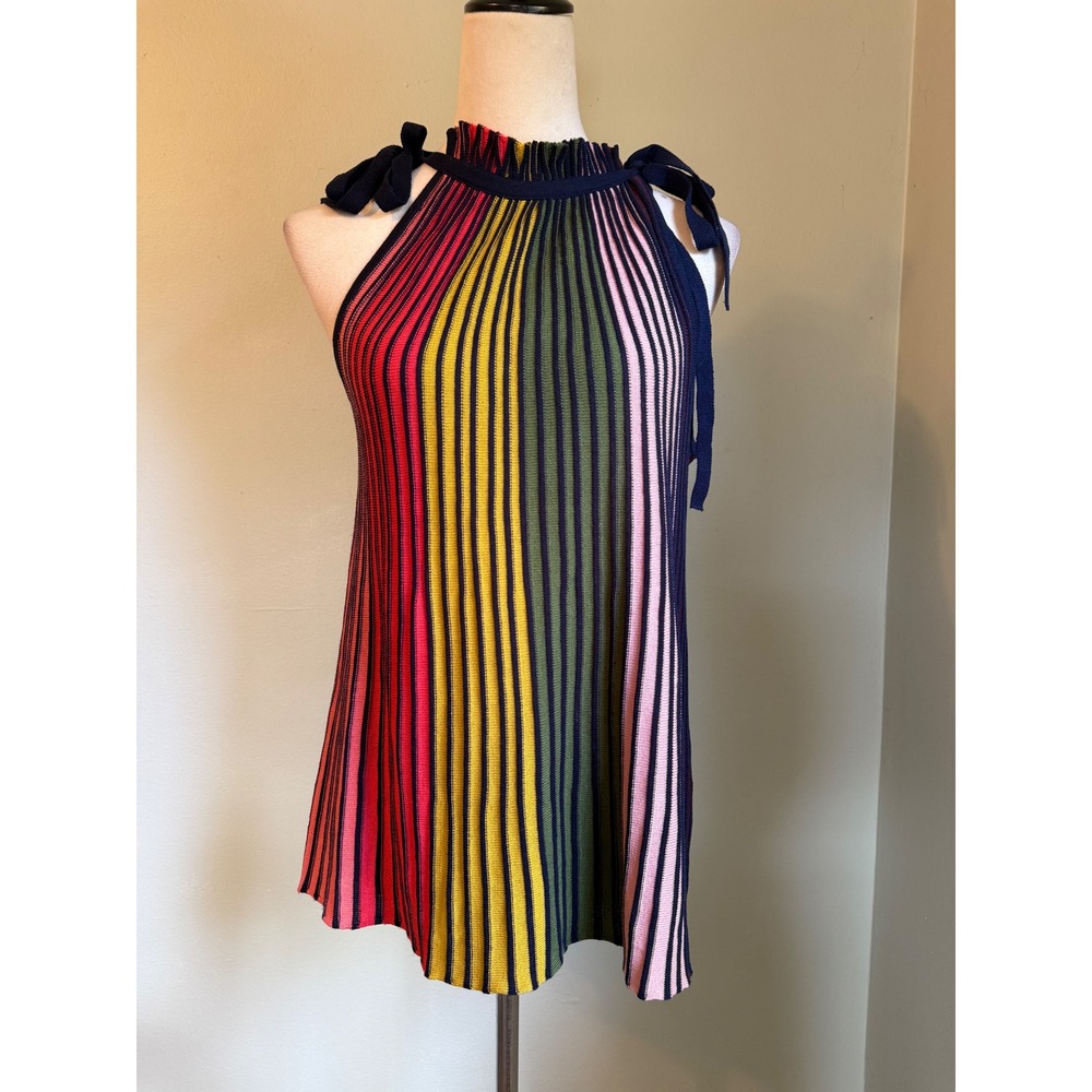Rainbow Multi Color Striped Halter Knit Top Medium y2k colorful boho stripes
